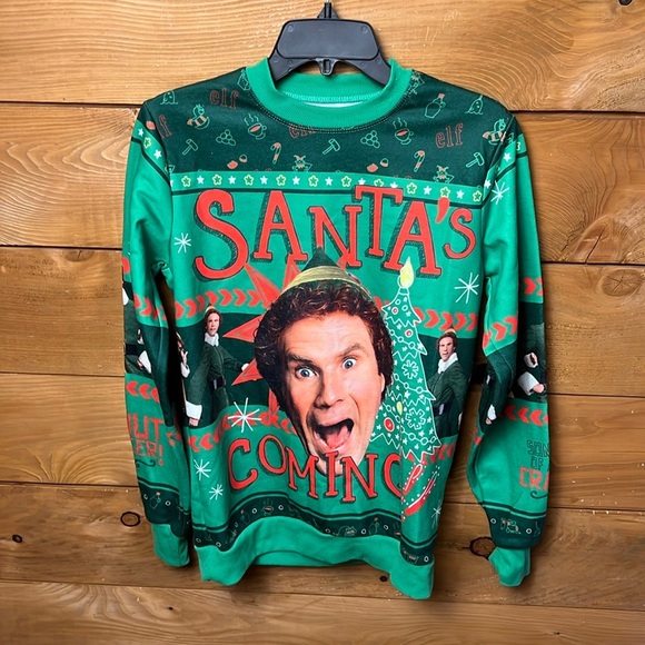 Buddy The Elf Christmas Sweater XS Santas Coming Green Ugly Sweater Elf Movie - Picture 1 of 9